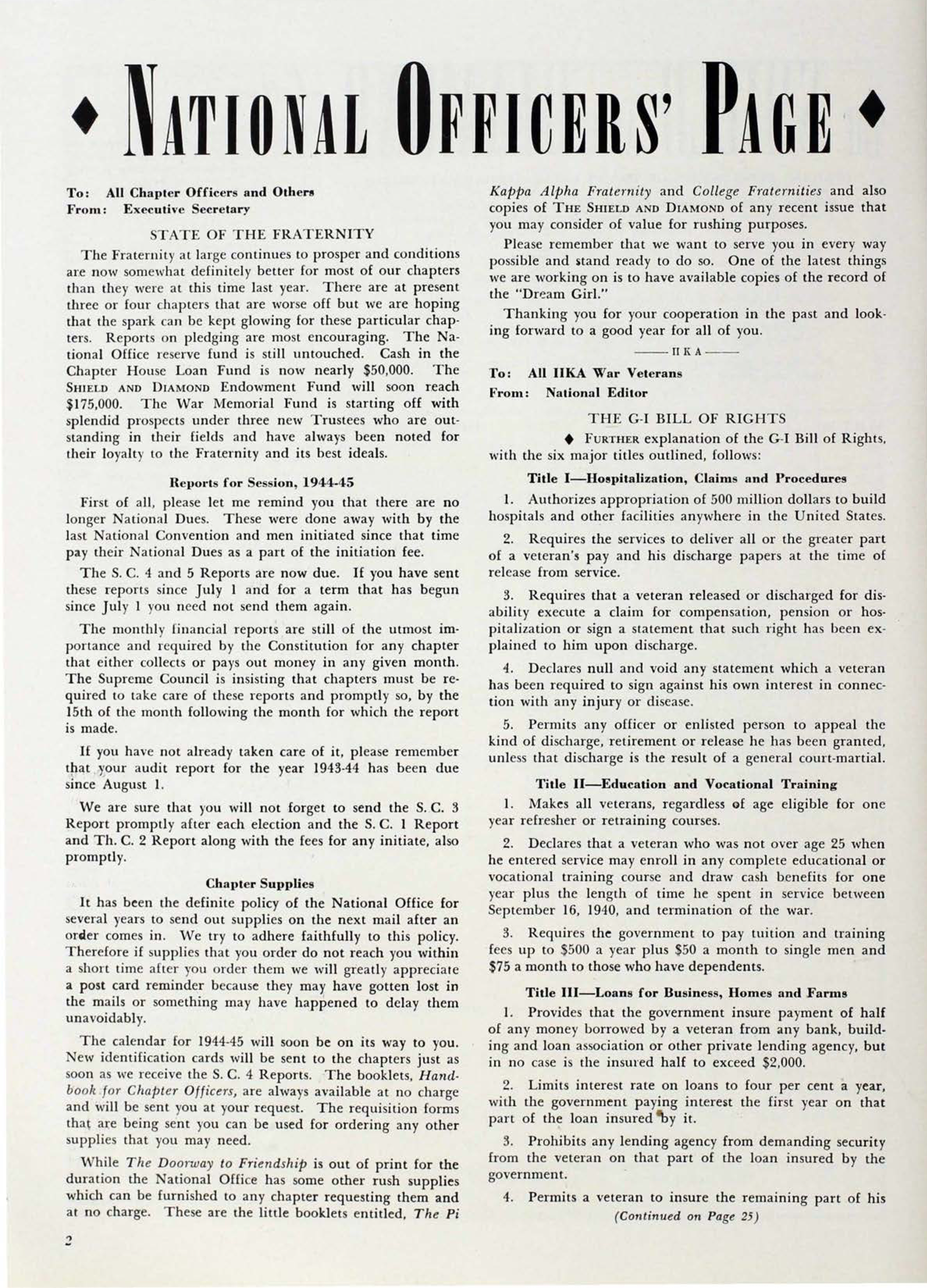 National Officers Page, October 1944